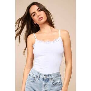 Lulus Seriously Sleek White Lace Cami - Size S